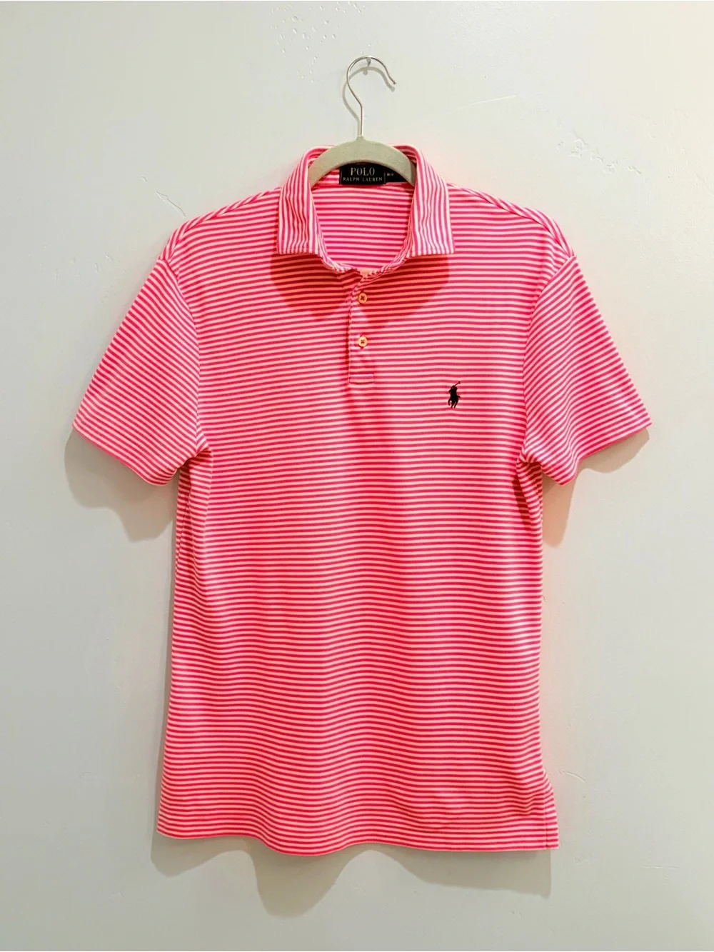 Polo Ralph Lauren Men's Striped Short Sleeve Polo Shirt Pink White Size M
